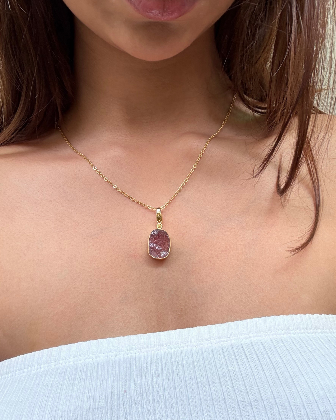 Raw Cherry Quartz Pendant (Big)